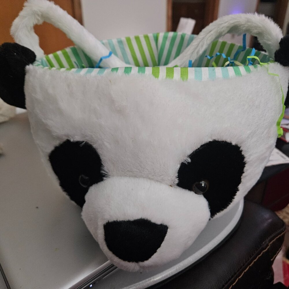 dan dee panda bear easter basket green striped lining
